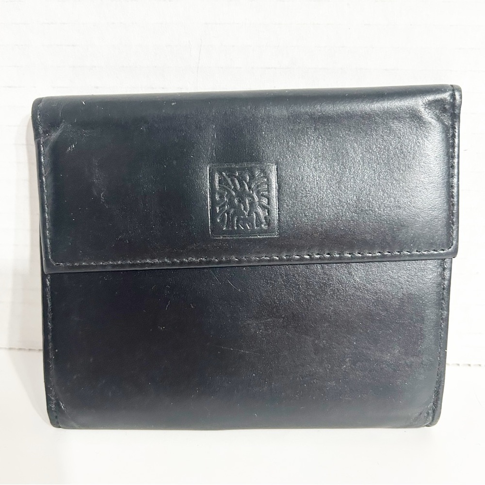 Anne Klein by St Thomas Black 🖤 Leather a business Card Holder Wallet Flap Snap
